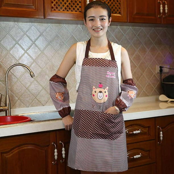 Hot with Pocket Waterproof Bib Kitchen Men Women Cartoon Bear Apron Dot Stripe